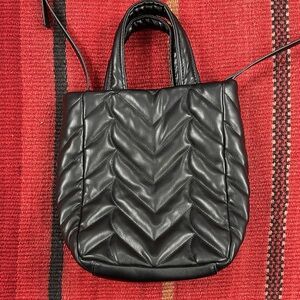 Simply Vera Wang Black Vegan Leather Isabella Braided Quilt Tote Bag